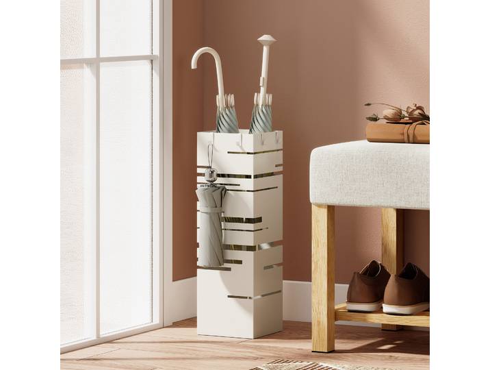HOMCOM Porte-parapluies Carré Métal Beige