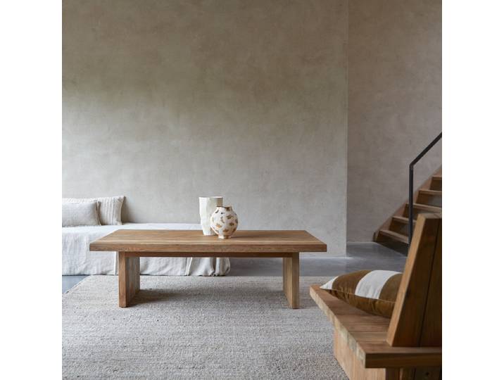 Couchtisch Joaquin aus massivem, recyceltem Teakholz 150 x 80 - Natur