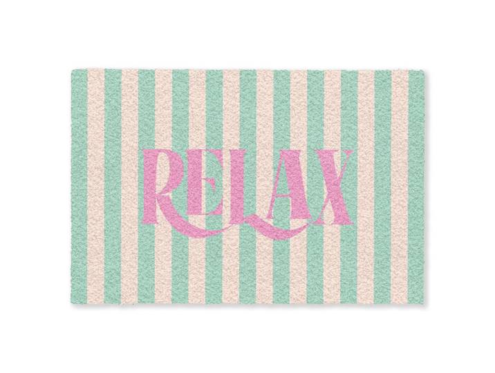 MuchoWow Fussmatte Rosa – Grün – Streifen – Entspannung 120x80 cm, Mintgrün, Kunststoff, Rechteckig, 120x0.4 cm, Teppiche und Böden, Schmutzfangmatten, Fußmatten