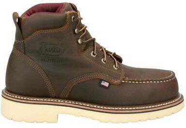 "Justin Boots Homeland 6"" Moc Toe WP ST (Men's) Work in Dark Brown, Size 7.5 D, Leather"