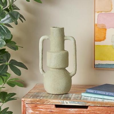 ARCILLA ELEMENTAL Light Gray Paper Mache Abstract Textured Vase with Squared Handles