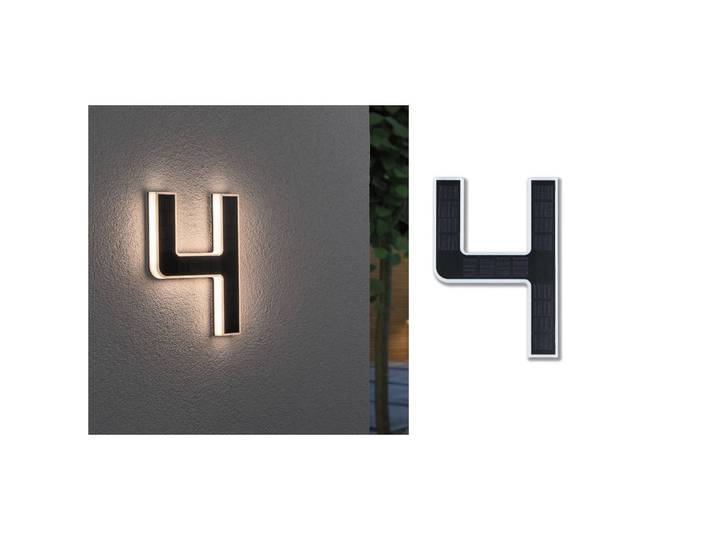 Paulmann LED-Solar-Hausnummer 4 Solar-Hausnummer, schwarz, Kunststoff, Modern