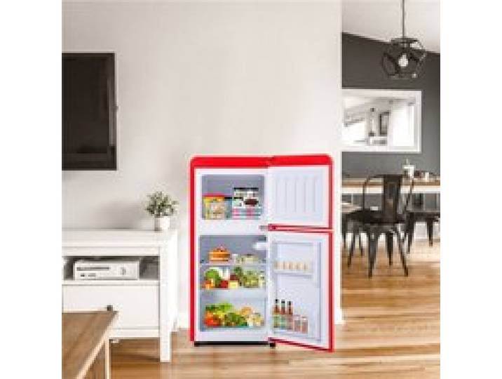 Réfrigérateur 60 Litres 38L+22L Réfrigérateur Congélateu a 2 Portes 【Vérifiez les dimensions】Frigo avce Éclairage LED Rouge
