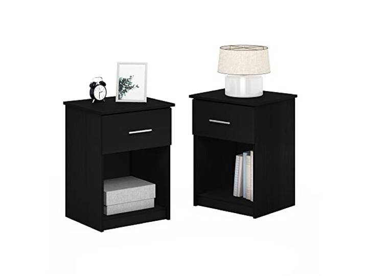 Furinno TIDUR Nachttisch, 2er-Set Nachttische, Beistelltisch, Seitentisch, mit Schublade und offenem Fach, für Schlafzimmer, Wohnzimmer, Dunkles Americano