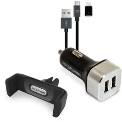 RealPower 168182 Ladegerät für Mobilgeräte Smartphone Schwarz, Silber Zigarettenanzünder Auto
