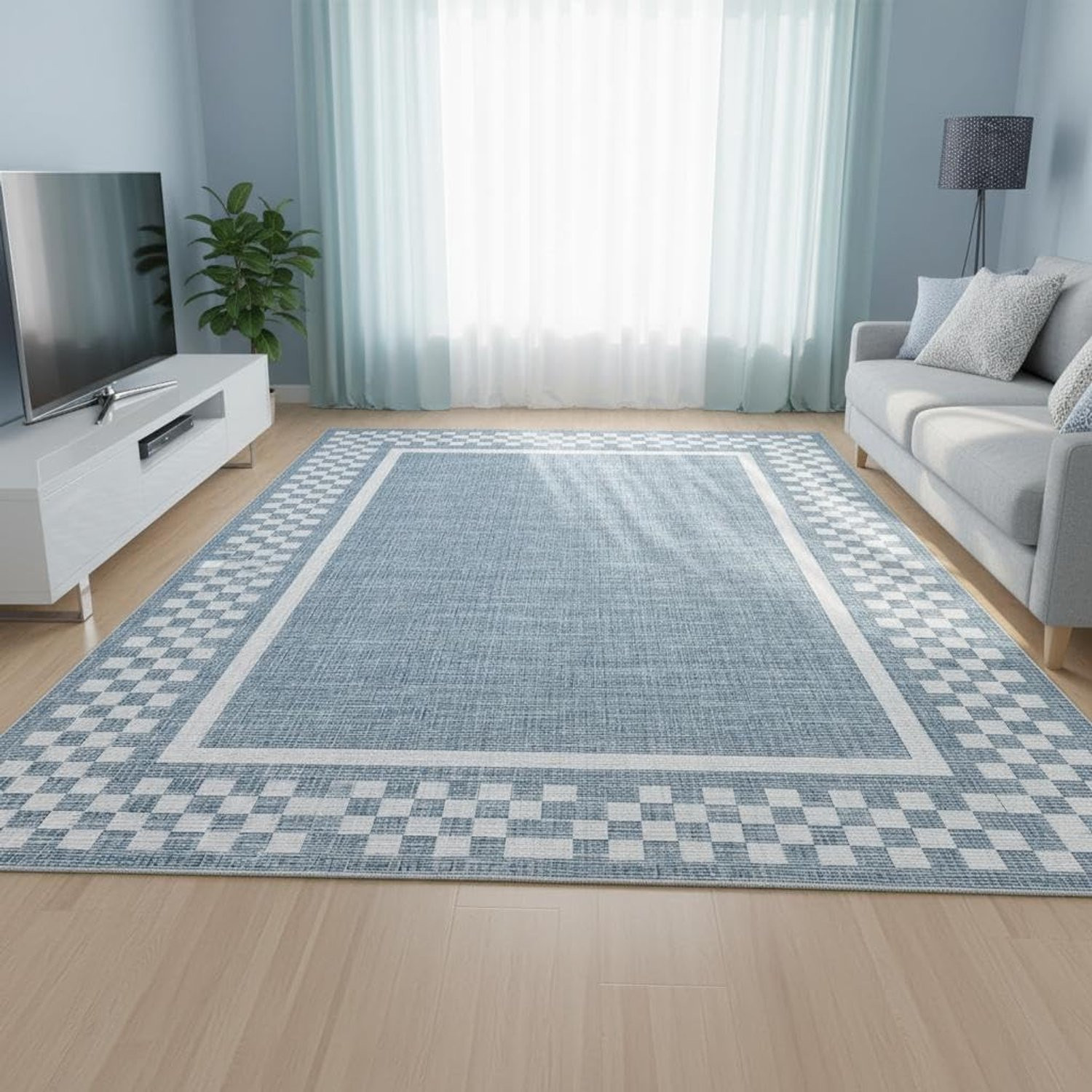 Triumpunpre Washbaar Vloerkleed met Schaakbordpatroon en Antislip Onderkant - Blauw - 160 x 230 cm