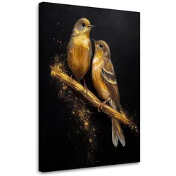 WANDBILD goldene vögel auf einem ast. tiere