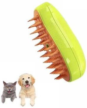 Uplifted Goods 3 In 1 Steamy Groom Pet Brush With Spray And Massage green