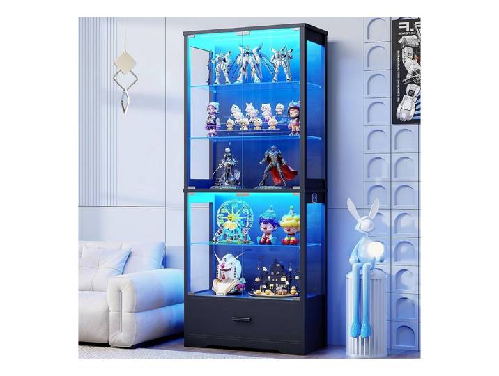 BROTTAR Glasvitrine Moderne Glasvitrine mit 5 Ebenen, Schublade, LED-Licht und Sensor (1-St) 75×35×179.5cm, schwarz