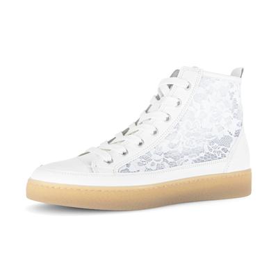 Plateausneaker GABOR, Damen, Gr. 38,5, Textil, weiß, Nappaleder, Textil, Schuhe Plateausneaker, Schnürschuh, Freizeitschuh, High-Top-Sneaker mit modischer Stickerei