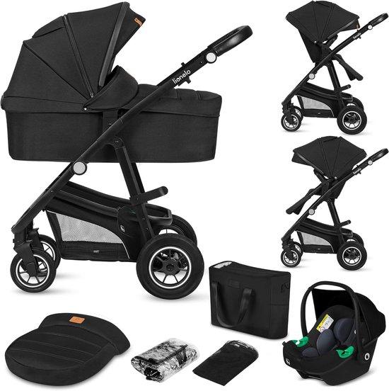 3-in-1 Kinderwagen - Kombi-Kinderwagen-Set - Transport für Babys - Vielseitiges Reisebett/Buggy - Bis 22 kg - Schwarz