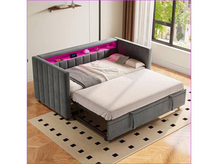 Beds Frames & Bases - Sofa Lit Multifonction Samt USB LED - Gris Foncé