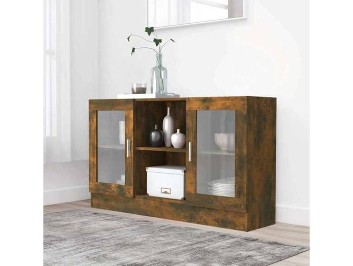 Vitrine Finition Chêne Fumé 120 x 30 5 x 70 cm en Bois d'Ingénierie