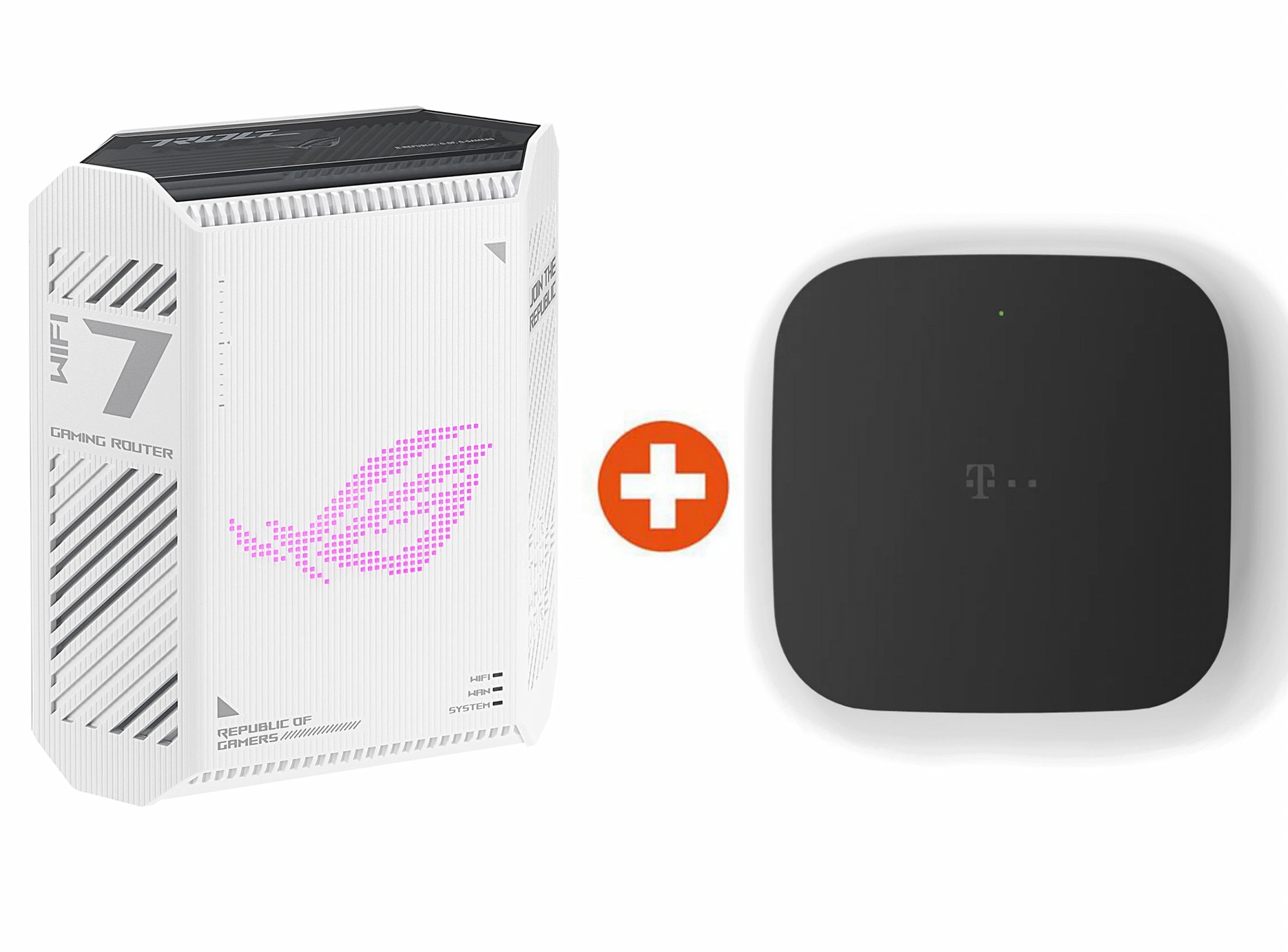 Bundle: ASUS ROG Strix GS-BE7200 Dualband WiFi 7 Gaming Router + Telekom Glasfaser Modem 2,5 Gbit/s schwarz 90IG0AC0-MO9C00+40824527