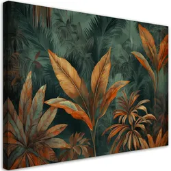 WANDBILD tropische blätter in orange
