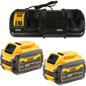 DeWalt Werkzeugakku XR FLEXVOLT Starter-Set, DCB132T2-QW, 54V / 2,0Ah, 18V / 6,0Ah, 2 Schiebeakkus und Doppelladegerät