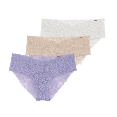 Slip DORINA "Lana", Damen, Gr. XXL, Spitze, lila (lila, weiß, beige), Spitze, Obermaterial: 92% Polyamid, 8% Elasthan, unifarben, eng, Unterhosen Slip, florale Spitze, Multipack