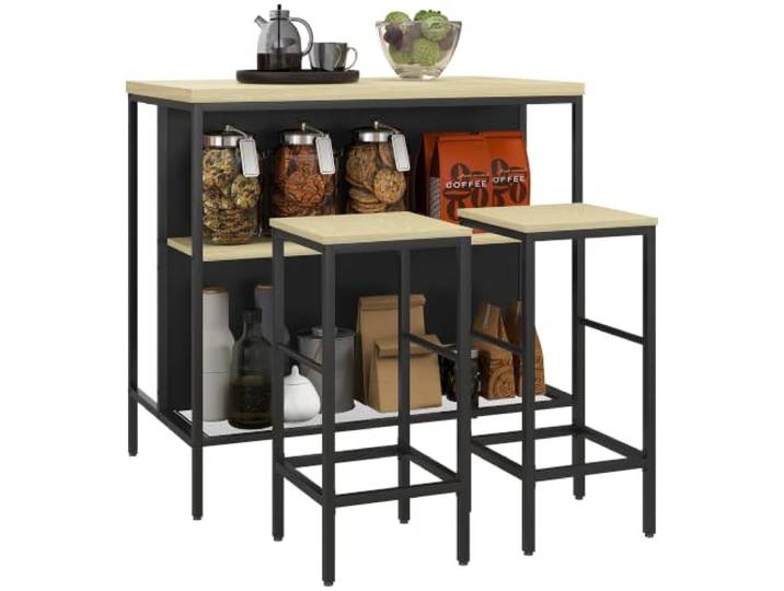 HOMCOM Bartisch mit Barhocker Set 3-TLG. mit 2 Hockern für Küche Eiche