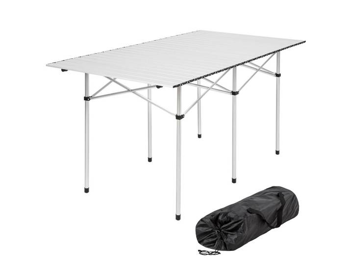 tectake Campingtisch aus Aluminium, 140 x 70 x 70 cm, grau, Grau, Metall, Baum/Pflanze/Natur, Rechteckig, 70x70x140 cm, Gartenmöbel, Gartentische, Garten-Beistelltische