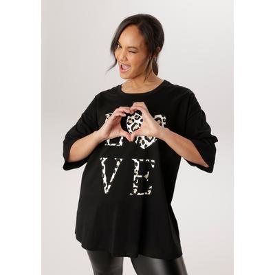 Kurzarmshirt ANISTON PLUS, Damen, Gr. 44, schwarz, Single Jersey, Obermaterial: 100% Baumwolle, unifarben, figurumspielend Po-bedeckend, Rundhals, Shirts
