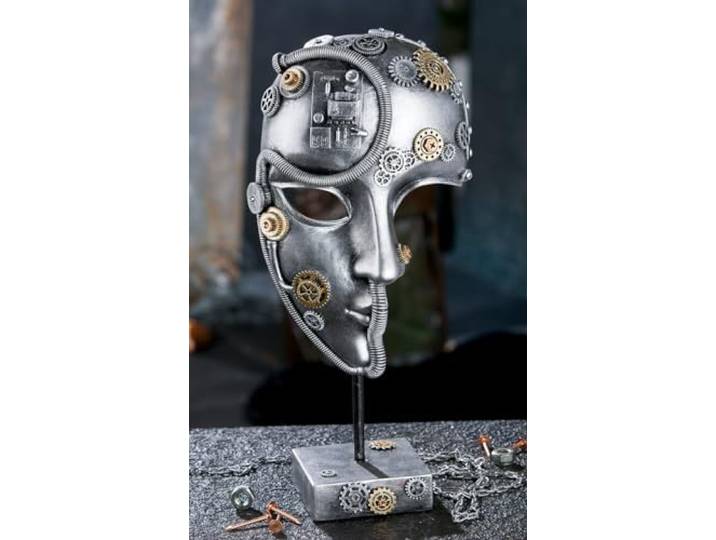 Casablanca decoratief figuur sculptuur - decoratiefiguur gezicht masker steampunk van kunsthars kleur: zilver - decoratie woonkamer hoogte 35,5 cm