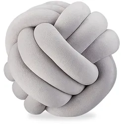 Relaxdays Knotenkissen, geknotetes Kissen für Sofa, Bett, dekorativ, skandinavisch, Zierkissen Knoten, Ø 25 cm, grau