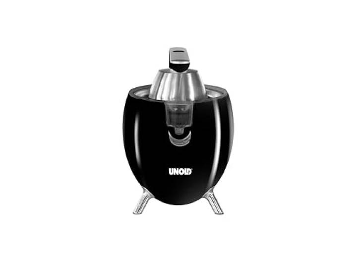UNOLD 78135 Zitruspresse Power Juicy, für große und kleine Zitrusfrüchte, 1100W Motor für perfekte Saft-Ausbeute, mit Saftstopp-Auslauf, komplett zerlegbar und spülmaschinengeeignet (Schwarz)