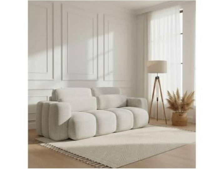 TRADA Sofa mit Schlaffunktion, Bloom, 275x90x110 cm, Beige Mit DL-Ausklappsystem, Sitzer Wohnzimmer Sofabett mit 150x200 Liegefläche, Schlafsofa mit Bettkasten