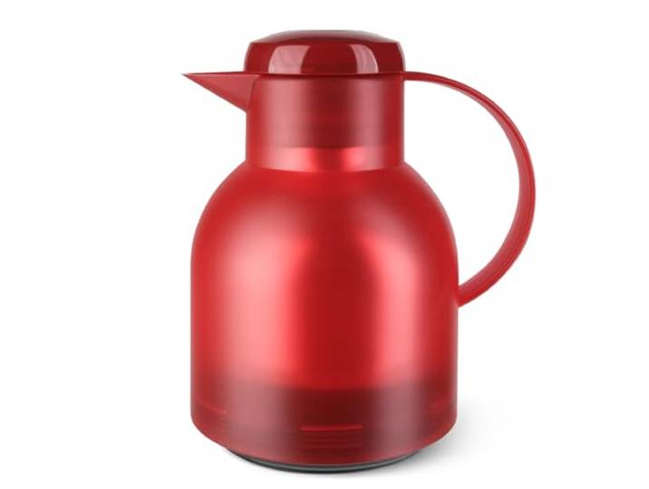 Emsa Isolierkanne Samba, 1 Liter, Made in Germany, 12h heiß, 24h kalt, leichte Bedienung, Thermoskanne, Isolierkanne für Kaffee oder Tee, Rot, 504232