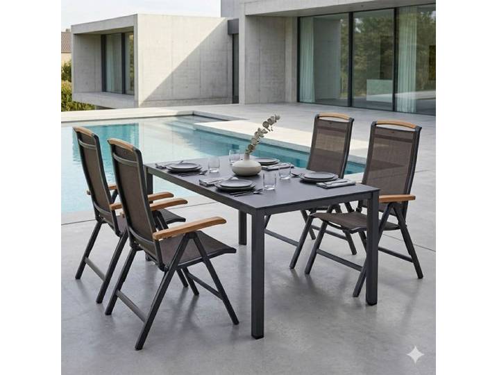 Kettler Memphis Gartenmöbel-Set M (4 Plätze) Tisch 160x95cm Dunkelgrau Braun