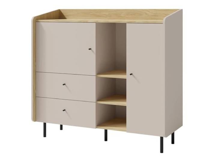 Lomadox Jugendzimmer Kinderzimmer Kommode Anrichte Sideboard 125 cm breit in sandbeige mit Eiche, mit 2 Türen und 2 Schubladen