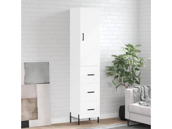 Jkghdrt Highboard Weiß 34,5x34x180 cm Holzwerkstoff Schrank mit Stauraum Schlankes Design, Metallfüße, feuchtigkeitsbeständig, glatte Oberfläche, Ordnung hinter Tür