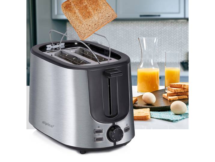Edelstahl-Toaster für 2 Scheiben und Brötchenaufsatz, 1000 W