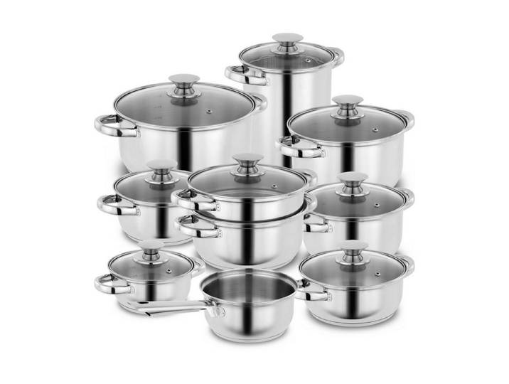 Kopf Topf-Set Janina, Edelstahl (19-tlg), inkl. 8 Glasdeckel, Induktion