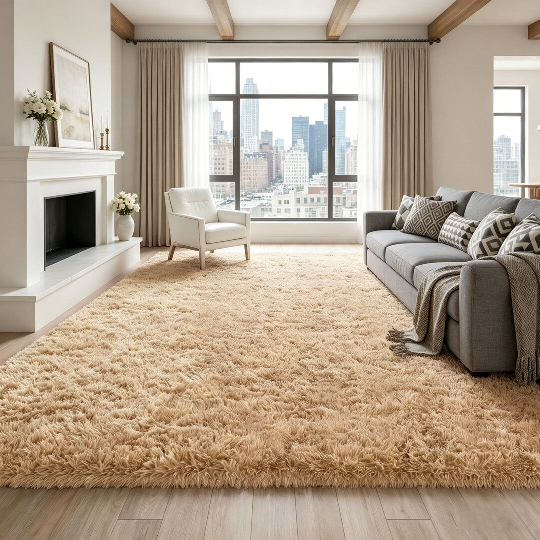 Brayden Studio Aalieyah Deep Pile Fluffy Shaggy Area Rug for Indoor Use camel Beige;Camel;Taupe 160*230cm