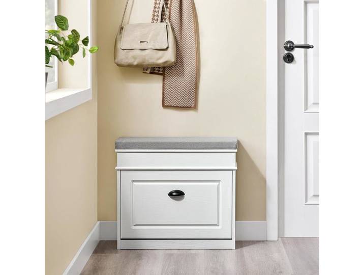 Banc d'Entrée - SoBuy - FSR82-K-WG - Coussin Amovible - Blanc - 61x24x51cm