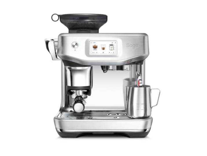 Sage The Barista Touch Impress, Gebürsteter Edelstahl Kaffeemaschine mit automatischer Milchaufschäumung, integriertem Mahlwerk & Cold Brew-Funktion, Intelligente Dosierung