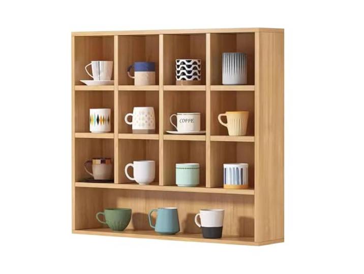 Kaffeebecher Display Rack, Anzeige Kleiner Gegenstände Regal Für Sammelobjekte Schnapsgläser Vitrine Freistehende Oder An Der Wand Montierte Regaleinheit (Farbe : Natural, Größe : 60x17x60cm)