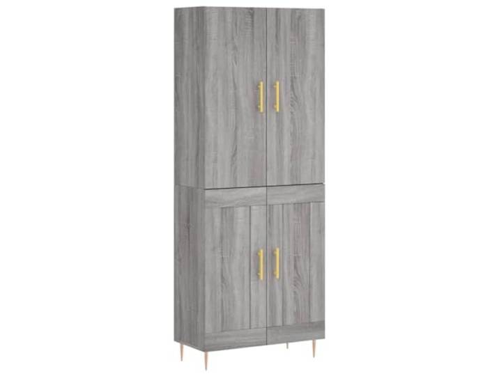 Highboard Grau Sonoma 69,5x34x180 cm Holzwerkstoff Schrank Metallfüße, Türfach, Feuchtigkeitsbeständig, glatte Oberfläche, Wohnzimmer