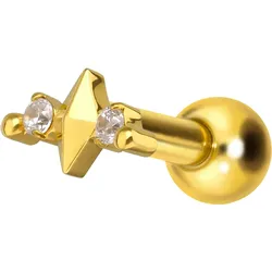 Titan Ohrpiercing mit Innengewinde RAUTE + 2 KRISTALLE