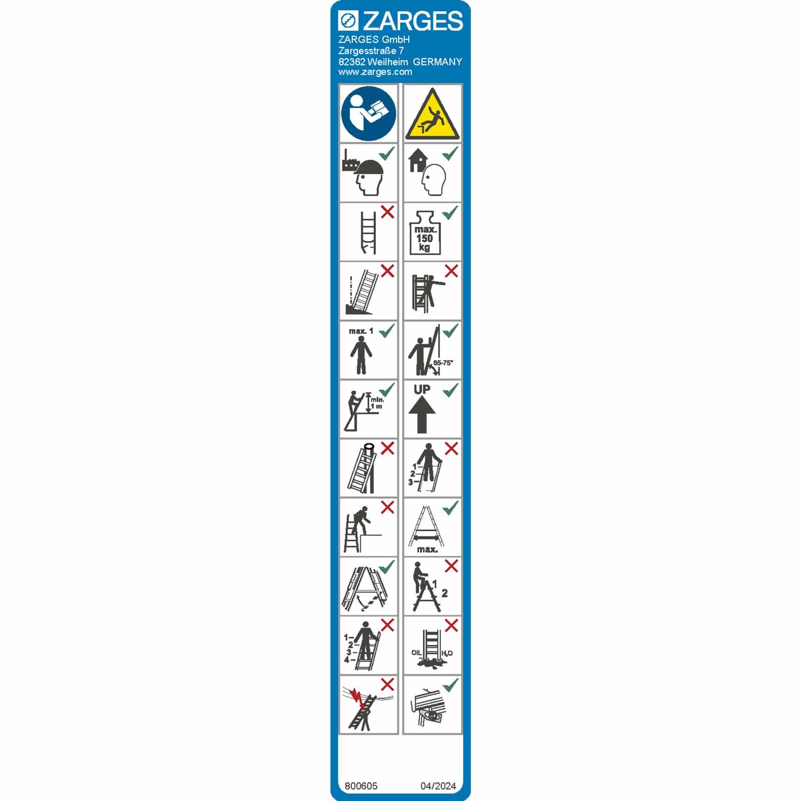 Zarges Hinweisschilder für Skymaster Plus X, Skymaster X, Skymaster DX