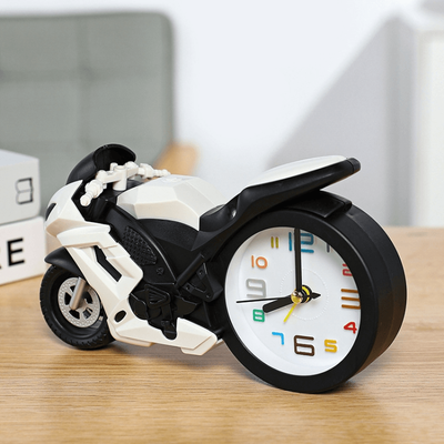 Inspired Deals Creative Motorcycle Alarm Clock For Kids Bedroom Desk Novelty Motorbike Clock Decor Gift white