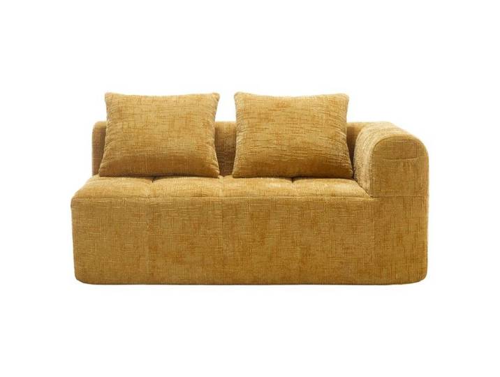 Canapé Fixe Canapé 2 places jaune ultra confort sans montage - Coussin moelleux & poches latérales - Design élégant