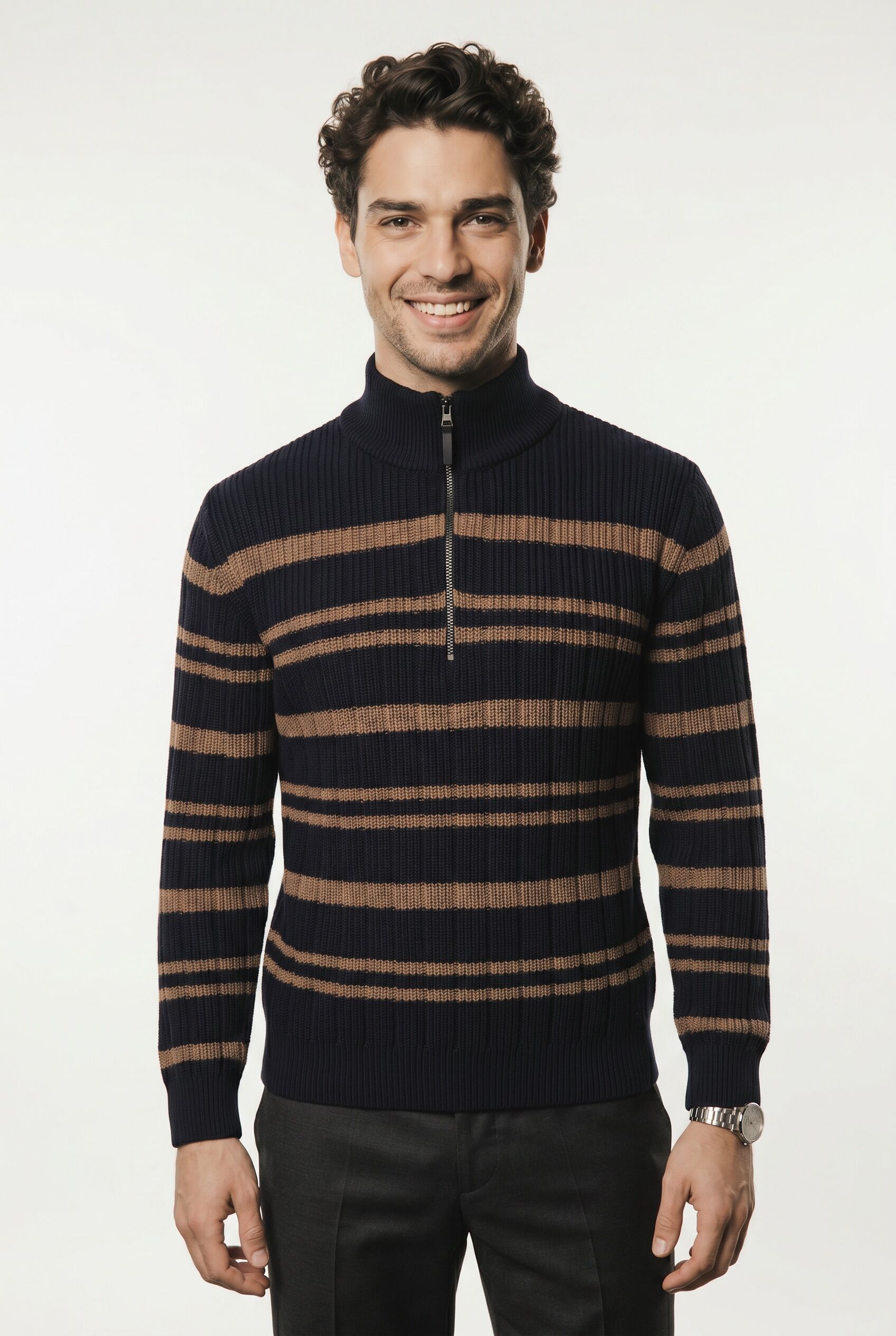 Strickpullover PIERRE CARDIN, Herren, Gr. M, schwarz (salute), Strick, Obermaterial: 60% Baumwolle, 40% Polyester, geringelt, gestreift, regular fit, Pullover Strickpullover, ideal für kältere Tage, aus Rippenstrick salute M
