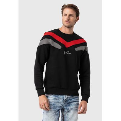 Sweatshirt CIPO & BAXX "Sweatshirts", Herren, Gr. XL, schwarz, 70% Baumwolle, 30% Polyester, gestreift, regular fit normal, Rundhals, weit, Sweatshirts Sweatshirt, mit modernem Streifen-Design