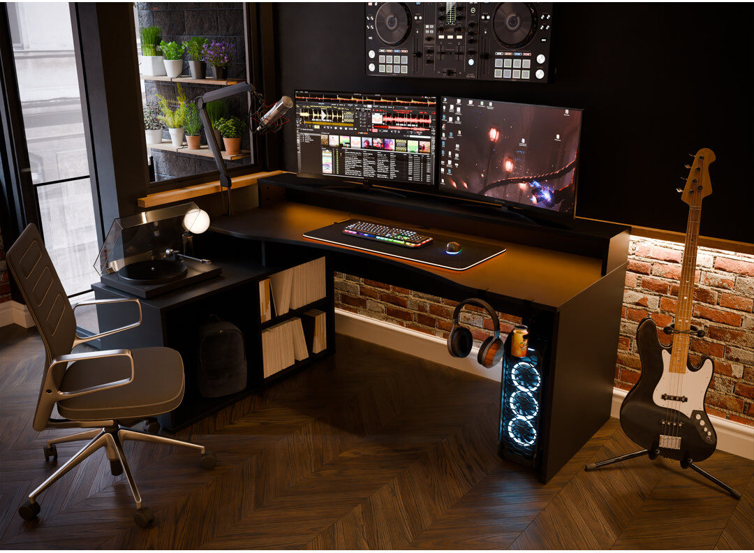 Wade Logan Bottorff Computer Desk Black 90.6cm H X 91.1cm W X 125.4cm D