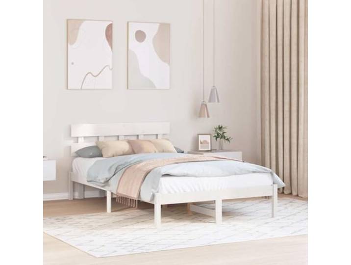 YNGBHFNOP Kiefernholz schlicht modern Weiß 140 x 190 cm Bettgestell mit Kopfteil Weiß 140x190 Massivholz Kiefer Einzelbett Lattenrost Stabil Modern