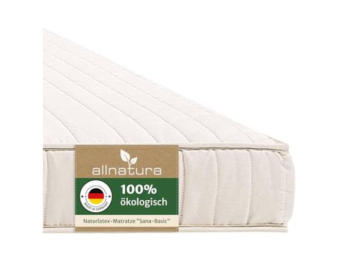 allnatura 5-Zonen Naturlatex-Matratze - 90x200 cm, H4 Firm, 14 cm hoch 100% Naturkautschuk - Integrierte Schulterabsenkung für ergonomische Entlastung - Baumwollbezug