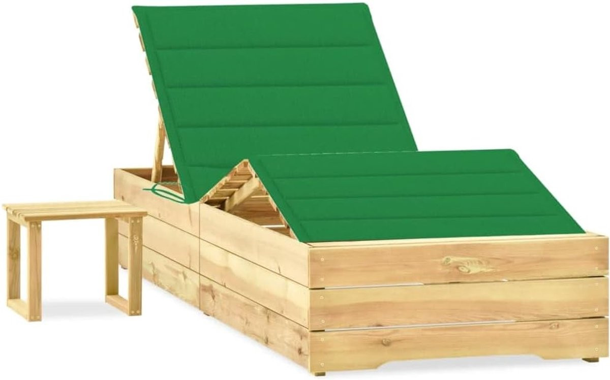 Verstelbaar ligbed van groen grenenhout met tafeltje