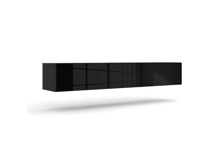 Petits-meubles Tv-Möbel Bali Korpus in Mattschwarz und Fronten in Hochglanzschwarz, Schwarz, 180x30x40 cm, Wohnzimmer, TV Möbel, TV-Ständer